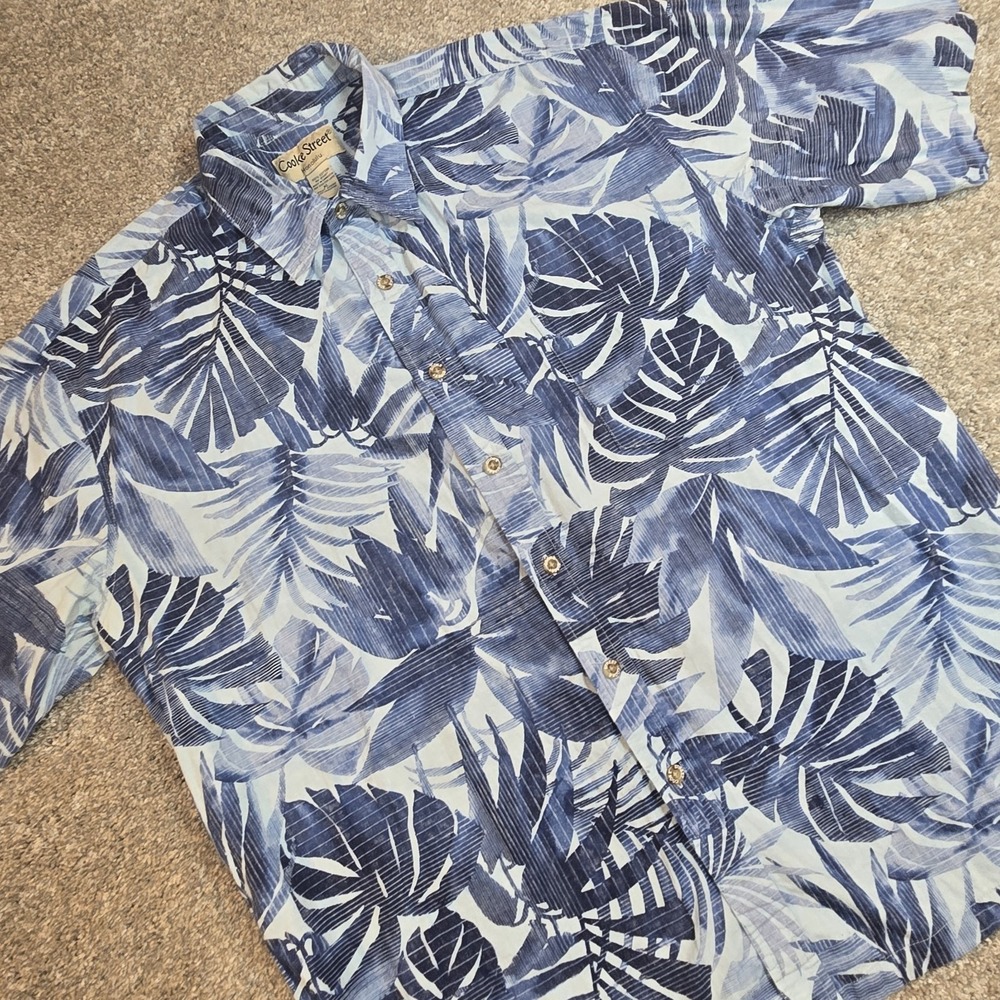 Cookie Street Hawaiian Men's Shirt Size XL Short Sleeved Floral Vintage Blue